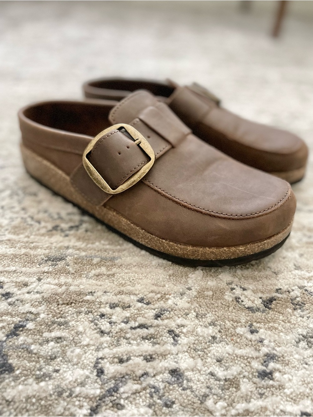 Mountain Sole Big Buckle Mule Brown Faux Leather Size 8